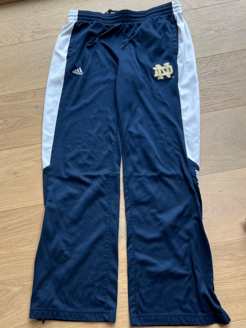 adidas Navy Blue Track Pants with White Side Panels and Notre Dame Logo